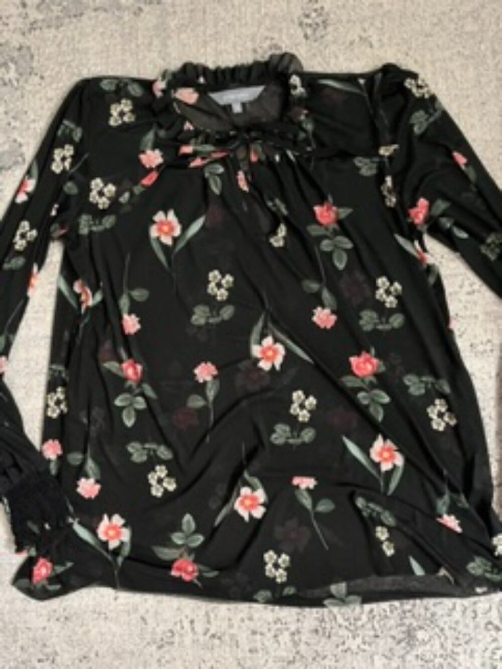 🧡3/$15 Principles Black Floral Sheer Blouse Top Women's 8